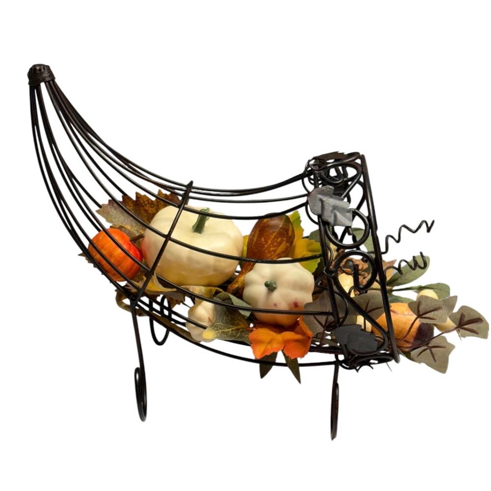 Elements Cornucopia Wrought Iron Meta Horn Thanksgiving Fall Table Decor
